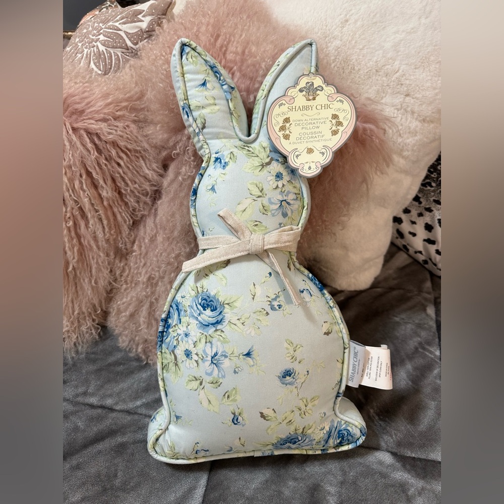 Shabby Chic Blue Floral Bunny Pillow